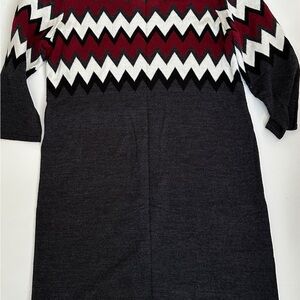 Sandra Carren Charcoal Gray Knit Sweater Dress with Chevron Pattern